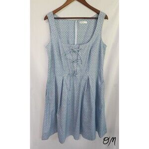 eShakti Custom Blue and White Geometric Circle Front Ties Midi Dress - Size L/XL